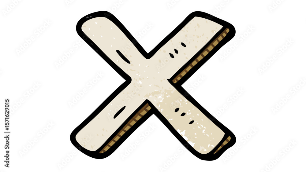 Obraz premium beige cartoon x mark with dark outline isolated on white background.