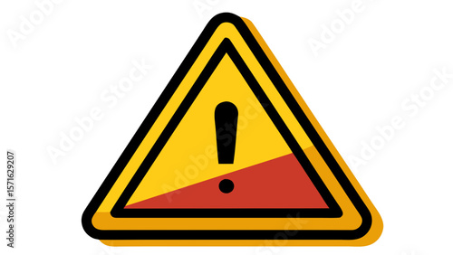 yellow warning sign with bottom red section isolated on white background.
