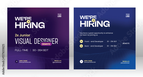2-in-1 Hiring Post Template Bundle – Bold & Minimalist Social Media Design – Visual Designer, Frontend & Backend Developer Roles