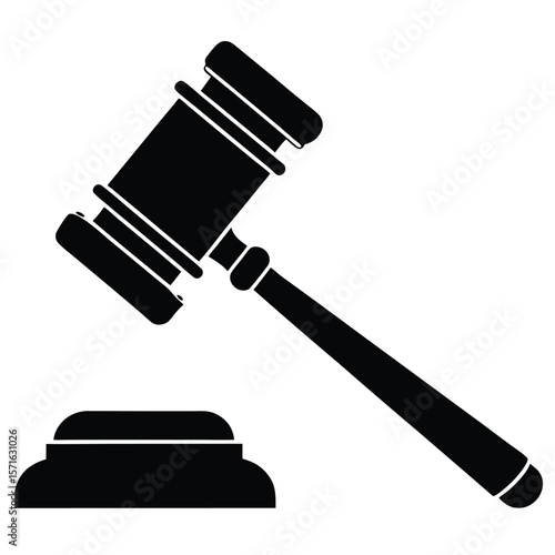 Black and White Silhouette Illustration of a Gavel Resting on a Sound Block