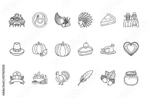 Thanksgiving Icon Bundle Handdrawn Illustrations Food Symbols icons table