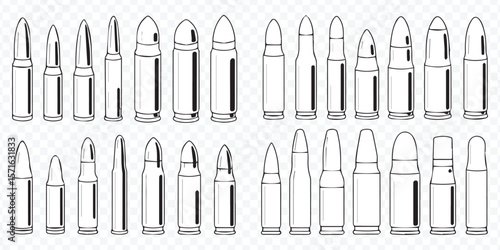 realistic ammunition vector pack featuring assorted bullets, cartridges and calibers for shooting and hunting graphics