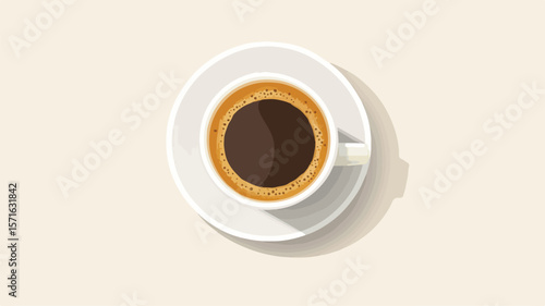 Simple Flat Top View Vector of Hot Coffee in a Cup