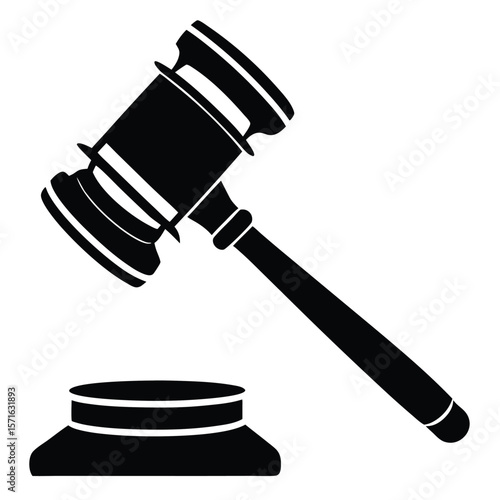 Silhouette of a Gavel with Striking Block, Legal and Judicial Symbolism
