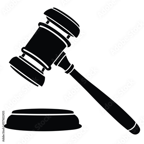 Black Silhouette of a Gavel and Sound Block Depicting Justice and Law