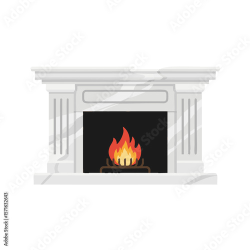 Traditional Fireplace with Marble Hearth and Stylized Embers, Flat Icon