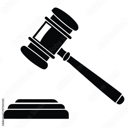 Bold Silhouette Black Gavel and Sound Block, Depicting Law and Order Symbolism