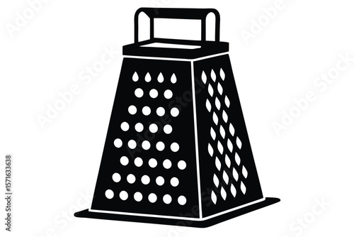 Black and White Illustration of a Box Grater with Handle and Holes