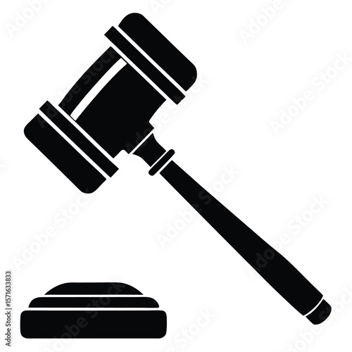 Black Silhouette of Gavel and Sound Block Depicting Justice System Elements