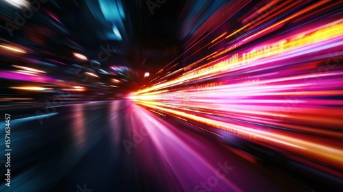 Night city street motion blur, vibrant lights, fast speed, future concept