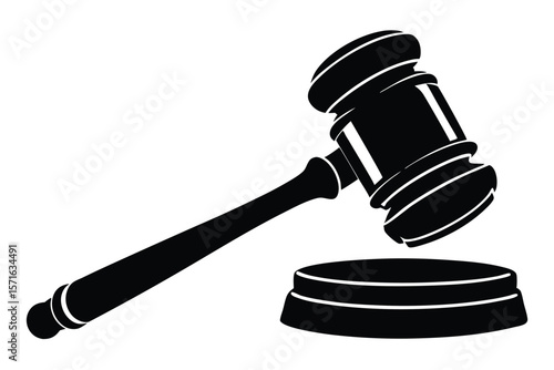 Black Silhouette of a Gavel with Striking Block Symbolizing Justice and Law