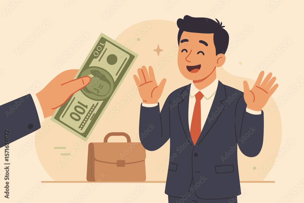Businessman Refusing Bribe or Illegal Payment, Ethics in Business, Anti-Corruption Concept, Rejecting Money, Integrity, Professional Morals, Corporate Responsibility Illustration Businessman Refusing Bribe or Illegal Payment, Ethics in Business, Anti-Corruption Concept, Rejecting Money, Integrity, Professional Morals, Corporate Responsibility Illustration
