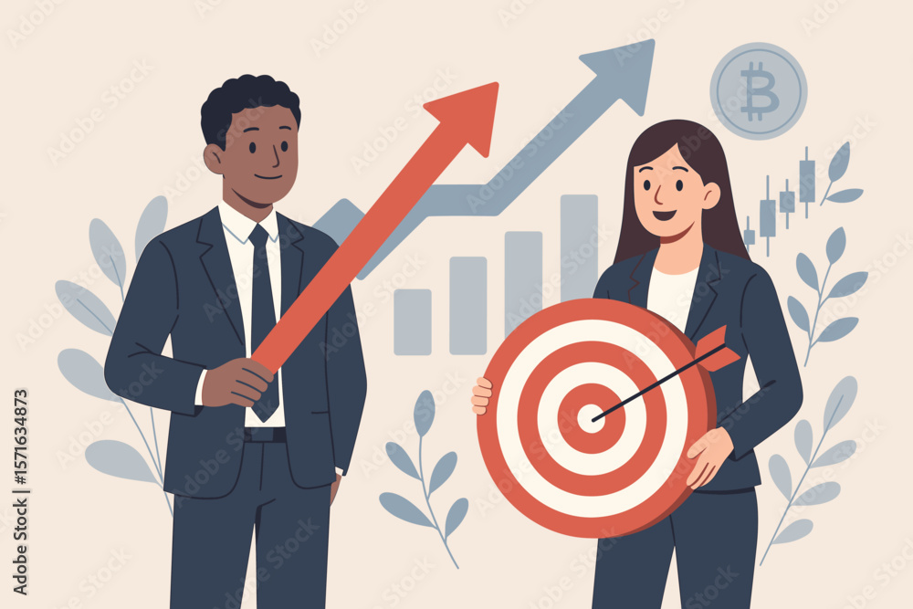 Business Team Achieving Financial Growth and Hitting Targets, Investment Success, Stock Market, Digital Assets, Arrow Up, Finance Technology, Strategy, 2025 Concept Business Team Achieving Financial Growth and Hitting Targets, Investment Success, Stock Market, Digital Assets, Arrow Up, Finance Technology, Strategy, 2025 Concept