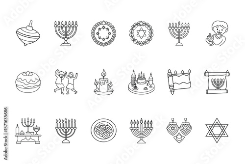 Handdrawn Hanukkah Icons Bundle Featuring Menorahs Dreidels Star David Festive Symbols in