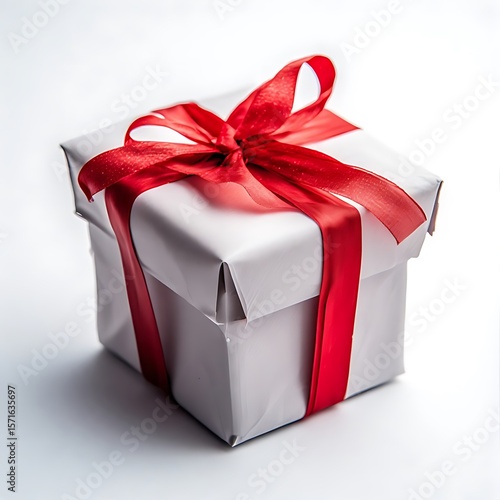White gift box with string, festive present photo on white background