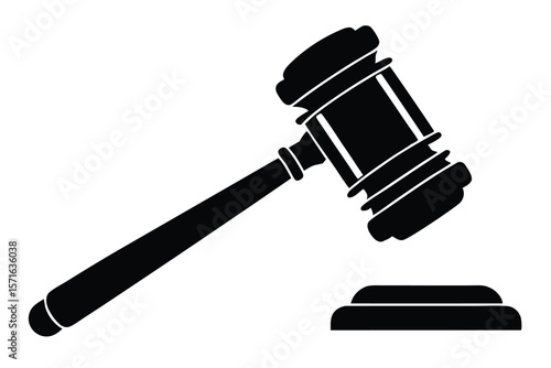 Black Silhouette Image of a Judge's Gavel with Striking Block for Legal Matters