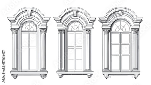 Detailed Neoclassical Architecture Engraving Set for Professional Designs