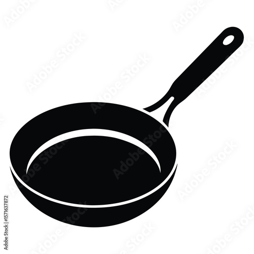 Black and White Illustration of a Cooking Frying Pan with Handle Isolated