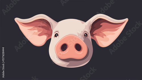 Pig Snout Ear Hoof Fat Flat Vector Illustration