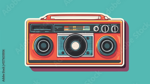 Professional Portable Radio Cassette Sticker Design for Media, Retro Music Player Illustration