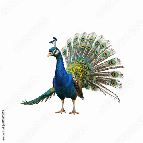 Majestic Peacock: A vibrant peacock displaying its iridescent plumage in a captivating display of beauty and grace. Capturing the essence of nature's artistry.
