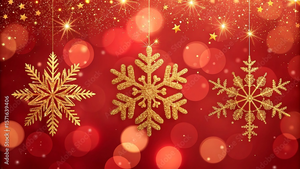 Christmas background with gold snowflakes and bokeh lights Christmas background with gold snowflakes and bokeh lights