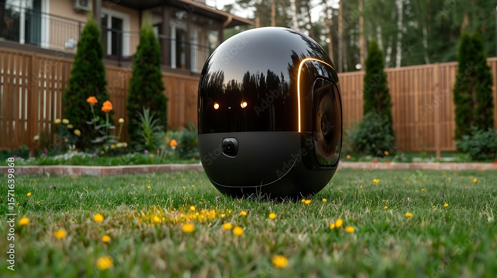custom made wallpaper toronto digitalRemote-controlled lawn maintenance robot operating in a backyard with artificial intelligence controls. 32k, full ultra HD, high resolution