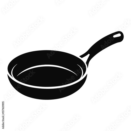 Black and White Silhouette of Frying Pan with Handle and Hanging Hole