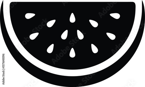 Watermelon slice silhouette with curved rind and teardrop seeds for summer fruit icon