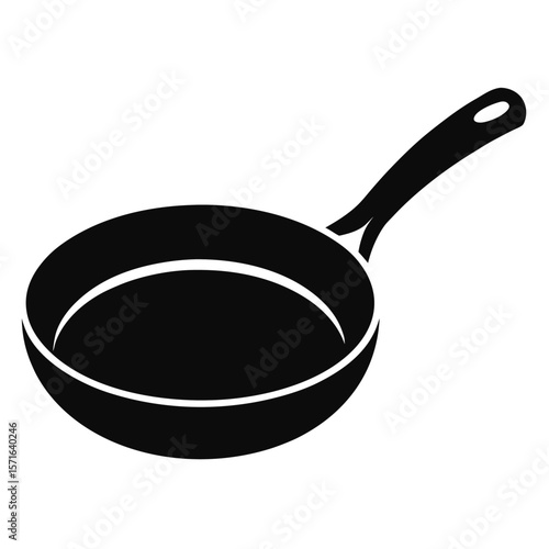 Simple Black Skillet Illustration Cooking Pan with Handle, Kitchen Utensil Icon