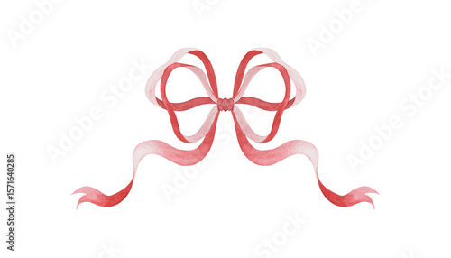 Christmas red velvet ribbon bow tie. Hand drawn watercolor on white background for  invitations, stationery, printables, greeting cards