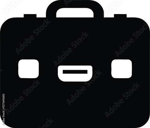Suitcase silhouette with top handle and front compartments for travel and luggage icon