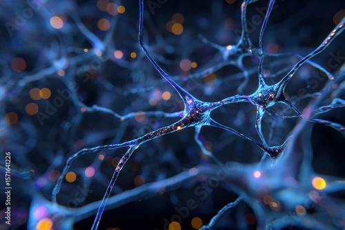 Intricate illustration of blue neural networks showcasing connections and synapses in a digital environment designed to represent complex brain functions