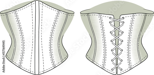 Elegant Women's Corset Top CAD Drawing: A Must-Have Flat Vector Fashion Illustration for Lingerie and Apparel Design.