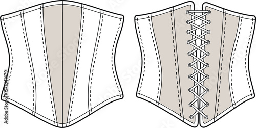 Fashionable Women's Corset Top CAD Drawing: A Must-Have Flat Vector Fashion Illustration for Lingerie and Apparel Design.