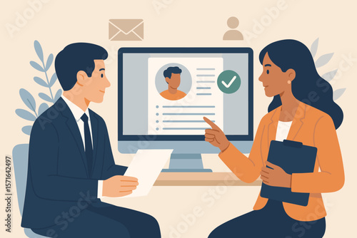 Human resources recruitment interview, business professionals reviewing candidate resume, talent validation, staff selection, employment hiring, HR team choosing applicant, job vacancy scan