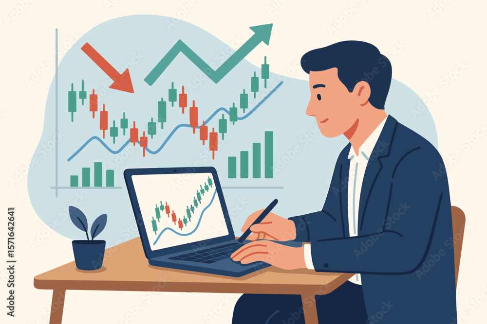 Businessman Analyzing Stock Market and Cryptocurrency Investment, Technical Analysis with Candlestick Chart, Financial Graph, Currency Exchange, Trading Strategy Concept Businessman Analyzing Stock Market and Cryptocurrency Investment, Technical Analysis with Candlestick Chart, Financial Graph, Currency Exchange, Trading Strategy Concept