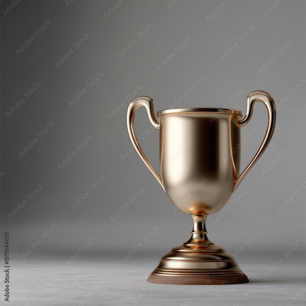 Smooth golden trophy with clean surface, elegant handles, and wooden base, symbolizing achievement and success in competition Smooth golden trophy with clean surface, elegant handles, and wooden base, symbolizing achievement and success in competition