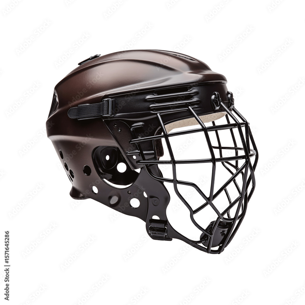 Protective Gear: A close-up shot of a rugged hockey helmet, designed for optimal safety and performance during the game, ready for the intense action on the ice. Protective Gear: A close-up shot of a rugged hockey helmet, designed for optimal safety and performance during the game, ready for the intense action on the ice.
