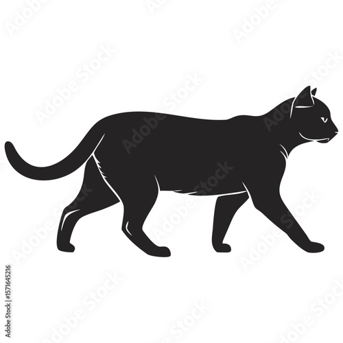 Pet Cat Walking Silhouette – Line Art Vector