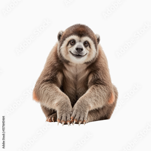 Smiling Night Monkey: A friendly night monkey, with its unique facial markings and endearing smile, sits poised, radiating an aura of approachability. 
