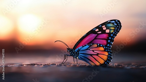 Colorful butterfly at sunset