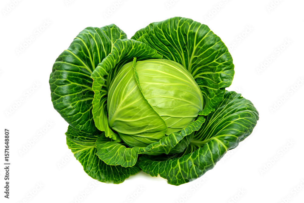 Fototapeta premium Fresh Green Cabbage Head - Organic Superfood for Salads, Soups & Vegan Recipes