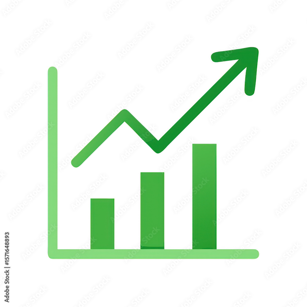Green bar chart and line graph showing upward trend isolated on transparent background Green bar chart and line graph showing upward trend isolated on transparent background