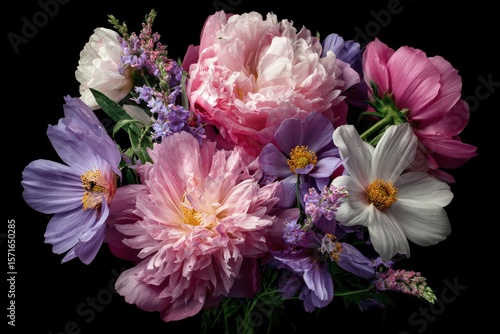 Romantic bouquet featuring pastel flowers on a black background, perfect for any special occasion or as a stunning centerpiece for home decor