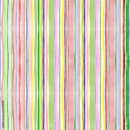 Seamless striped colorful watercolor pattern with abstract lines. Ideal for textile, wallpaper, wrapping, and surface design. Hand drawn texture for prints, backgrounds, and decor elements.