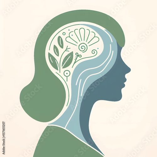 Woman's Peaceful Mind Blooming with Natural Thoughts