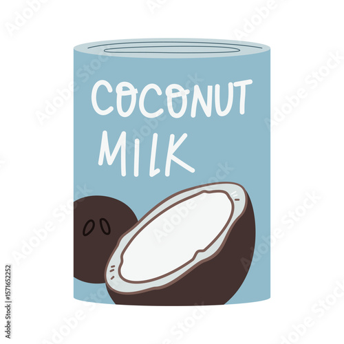 Coconut milk can. Vegetarian milk tin.