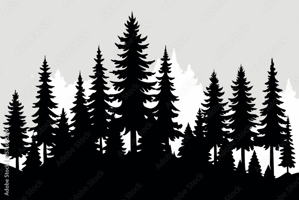Obraz premium Abstract Black Pine Tree Silhouette – Minimal Nature Illustration for Eco-Friendly Design Projects