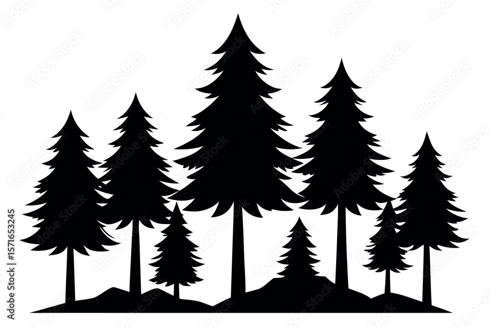Fototapeta premium Abstract Black Pine Tree Silhouette – Minimal Nature Illustration for Eco-Friendly Design Projects